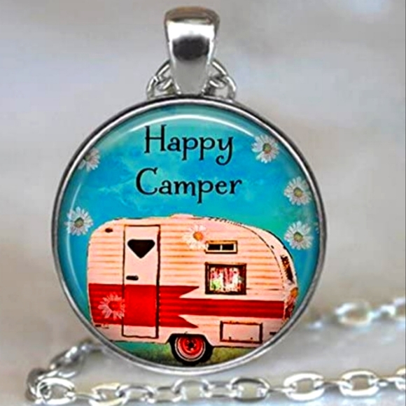 New Happy Camper glass cabachon necklace - Picture 1 of 3
